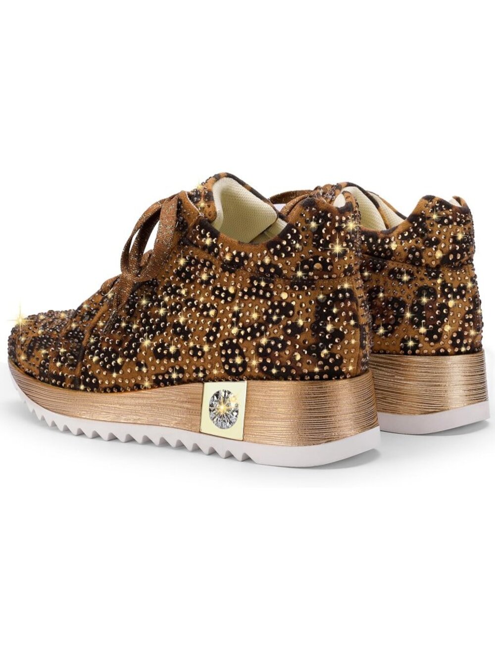 Women's Leopard Glitter Sneakers Platform Wedge Shoes Sparkly Rhinestone - Picture 6 of 6
